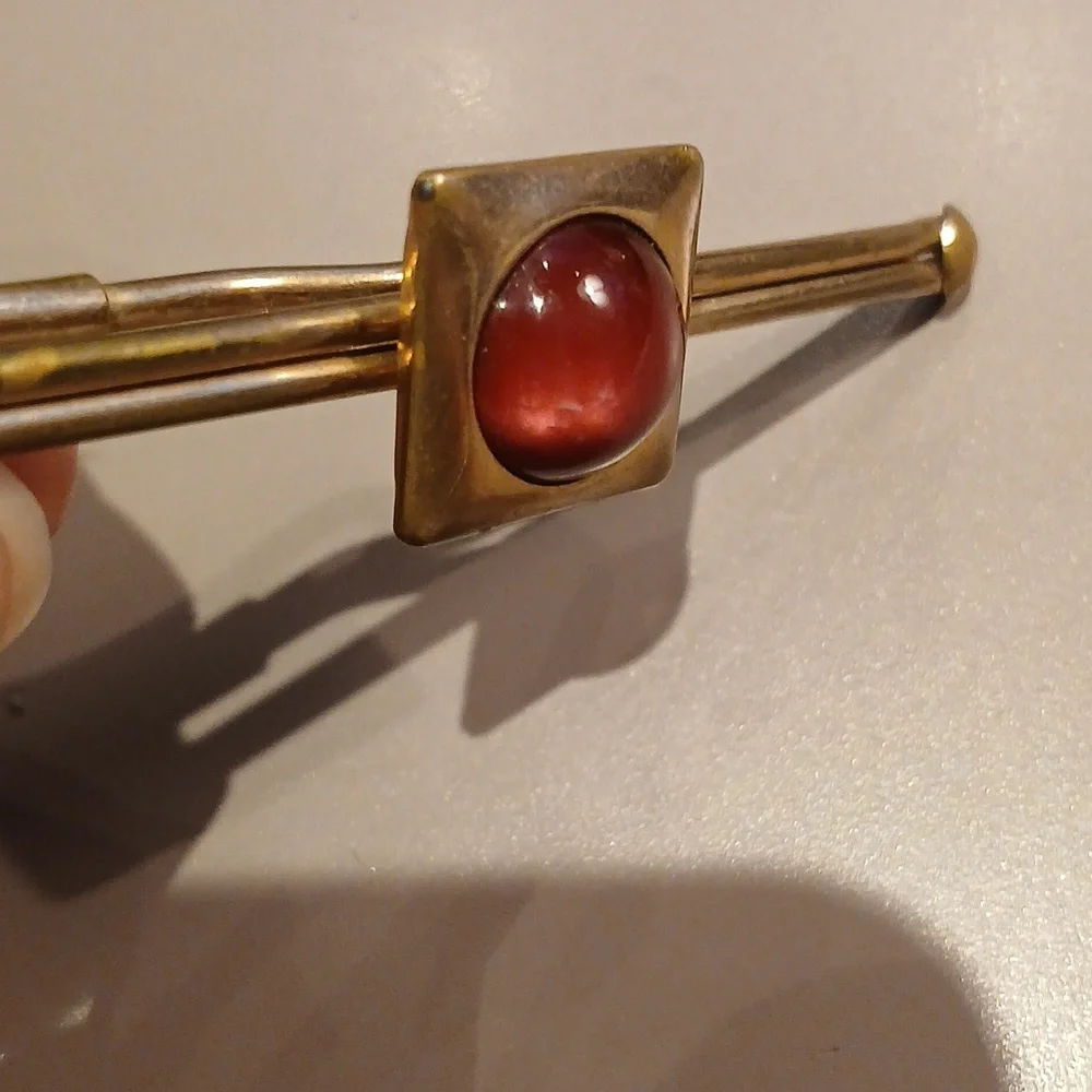 Vintage Gold Tone Tie Clip with Red Stone or Glass